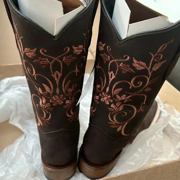 NIB Ladies Genuine Leather Square Toe Brown Boots Handcrafted Quality Boots Sz 7 - Picture 11 of 15